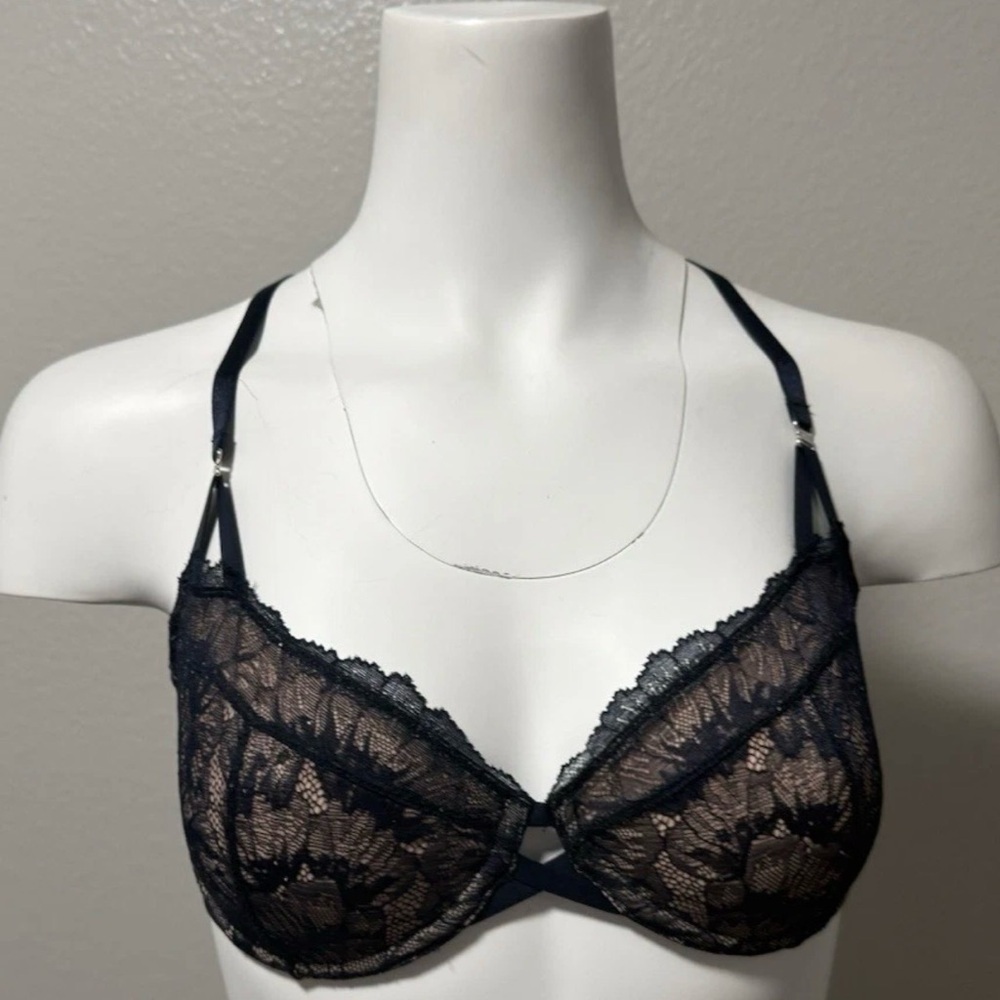 New Soma Sequin Lace Unlined Balconette Bra Midnight Skies 34C Convertible Strap